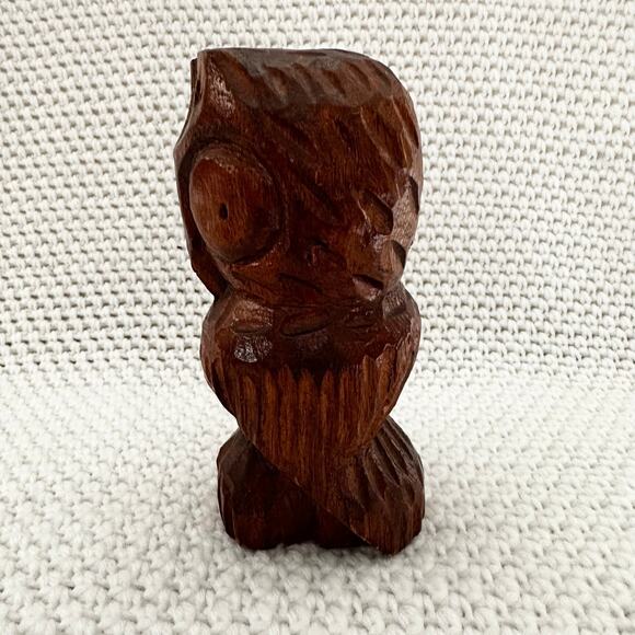 Vintage Hand Carved Rustic Primitive Folk Art Big Eye Owl Bird Statue Figurine - Picture 6 of 6